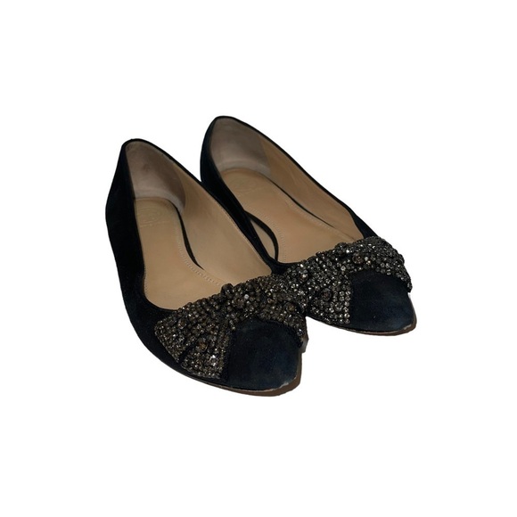 Tory Burch Vanessa Black Suede Beaded Bow Flats Women Shoes Size 8 - Picture 2 of 10
